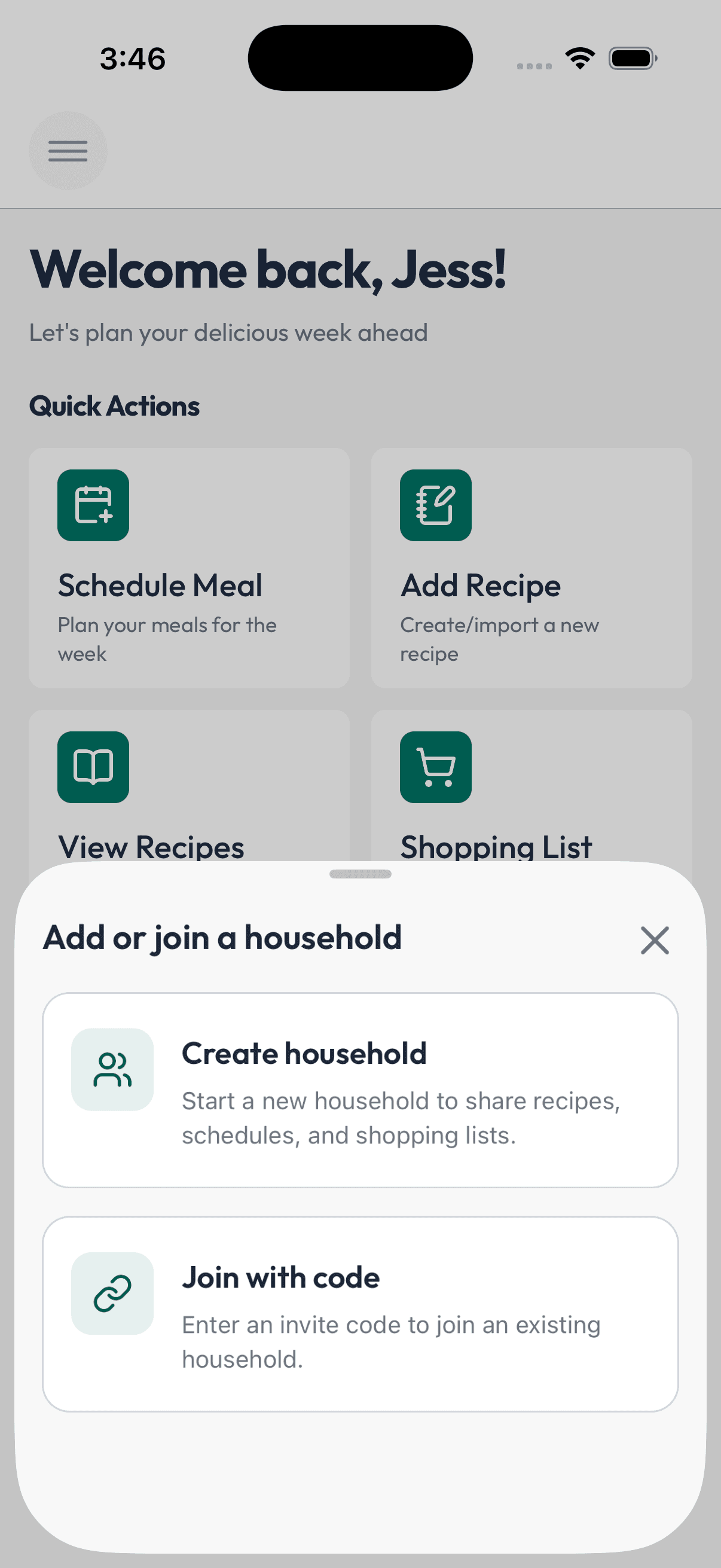 Create or join a household in Preppery