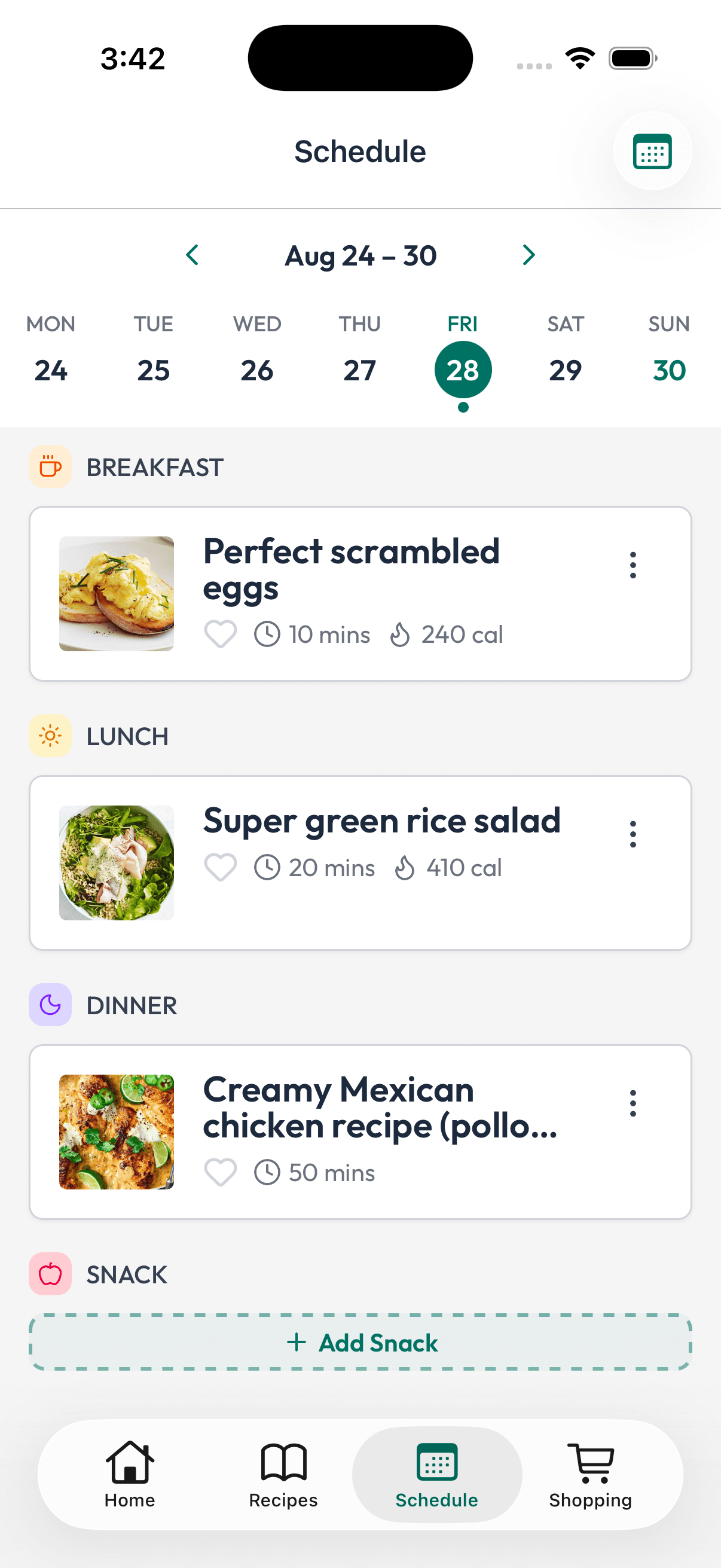 Preppery weekly meal schedule